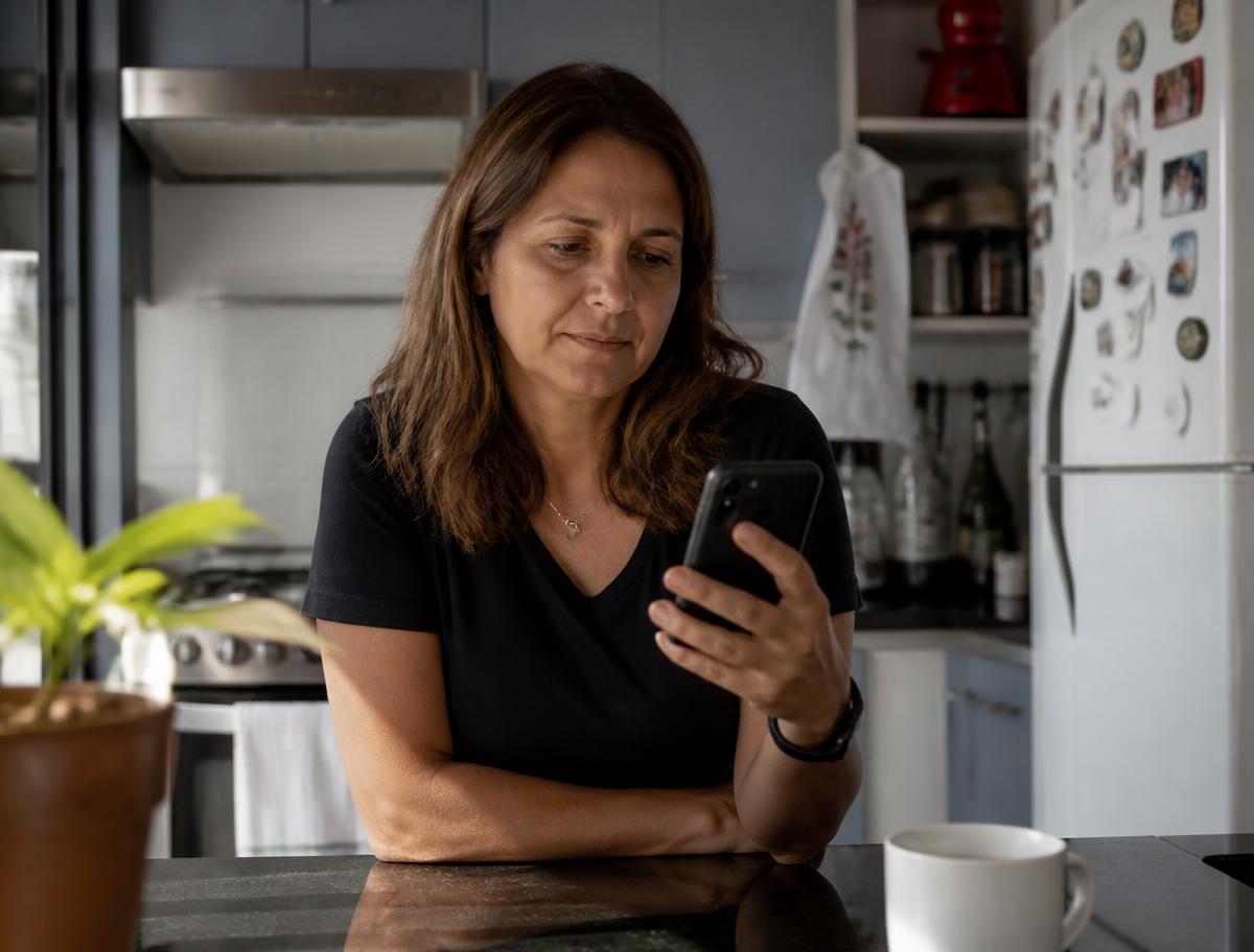 Pessoa acompanhando informações da solução Gaztech pelo celular