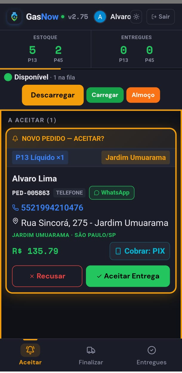 Aplicativo de entrega da Gaztech
